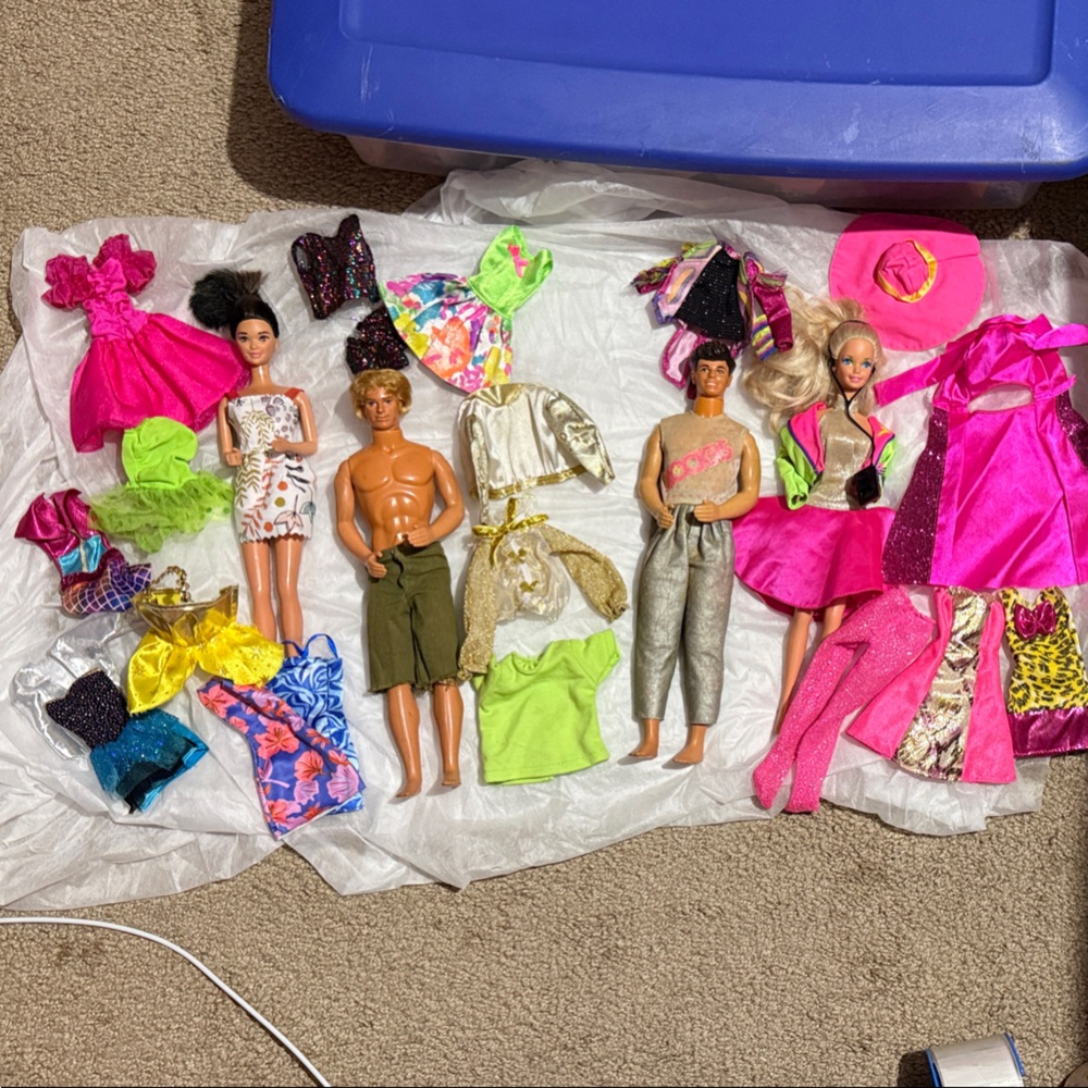 Barbie and Ken, Derek & Dana Fashion Dolls- Kids Toys and a bag of 80’s clothes!